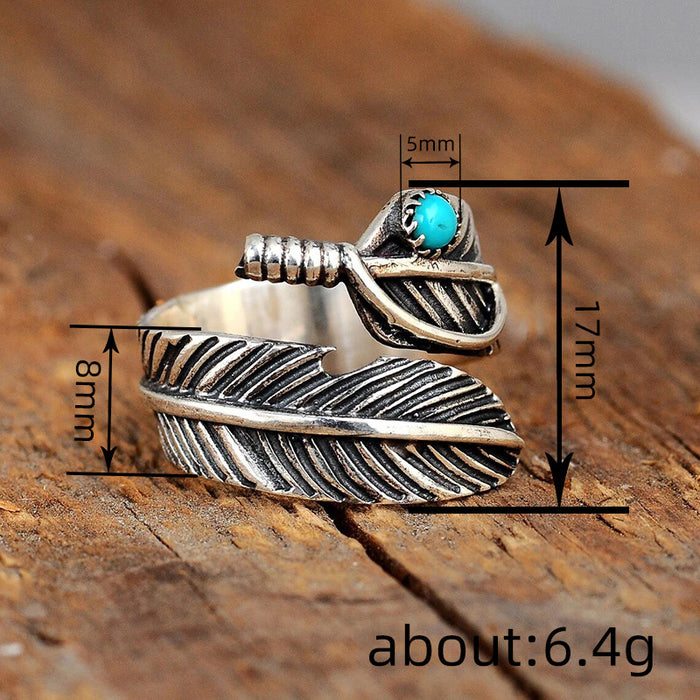 Women's open adjustable imitation turquoise feather texture ring