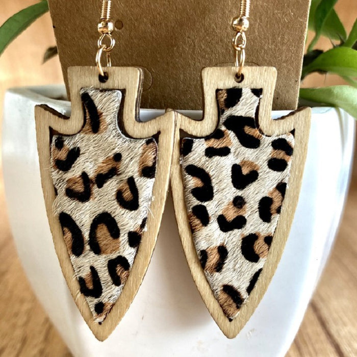 Western Style Leopard Print Leather Earrings with Exaggerated Design