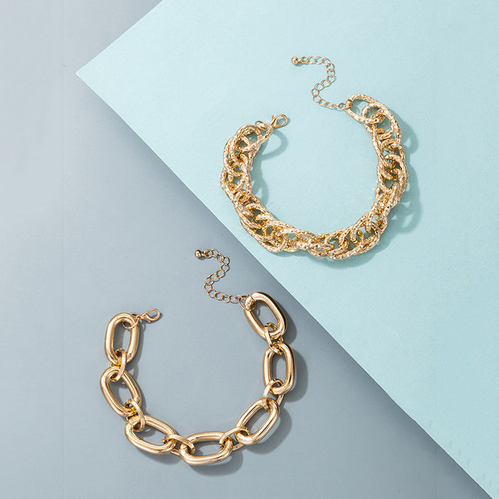 Geometric Chunky Chain Bracelet Set - Two-Piece Collection