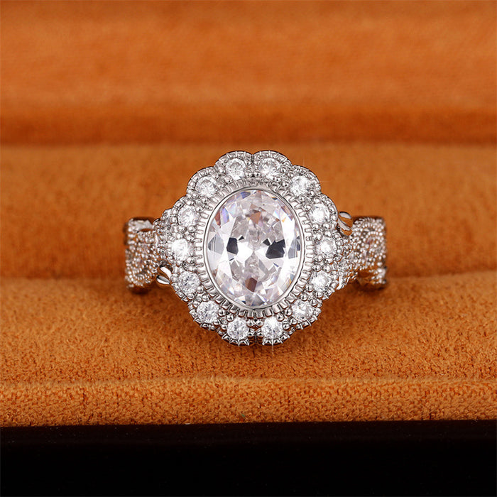 Anillo de diamantes redondos bañado en cobre con diamantes completos, anillo de lujo femenino europeo y americano