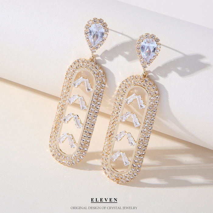 Colorful Zircon Fan Earrings - Heavy Rhinestone Dangles for Fall and Winter