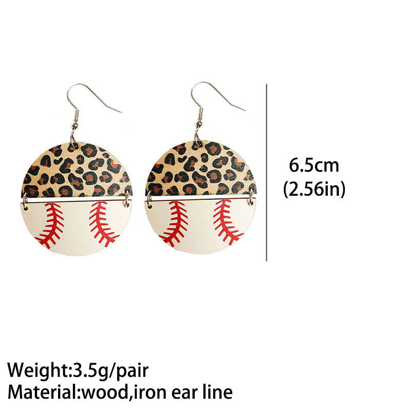 Sports Leopard Earrings with Half Circle Patchwork Baseball, Football, and Basketball Designs