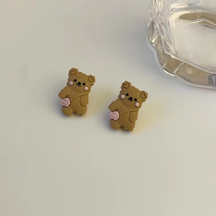 Rabbit Bear Earrings S925 Silver Needle Resin Girl Style Earrings