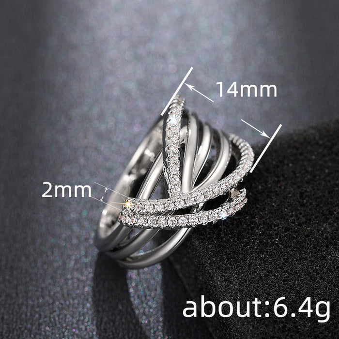 Irregular winding design jewelry light luxury zircon ring