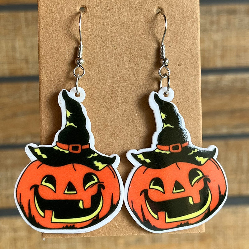 Halloween black cat acrylic earrings - wallojewerly 