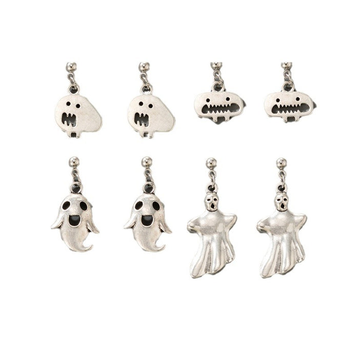 Halloween ghost earrings set simple silver cold style ghost earrings