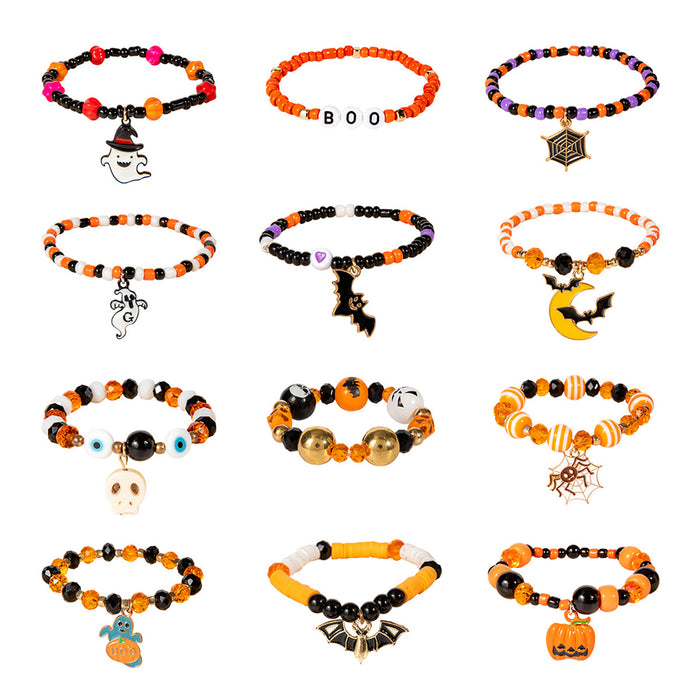 Halloween Skull and Ghost Bracelet Set - Punk Style Bat Accessories (Eight-Piece Mixed Batch)