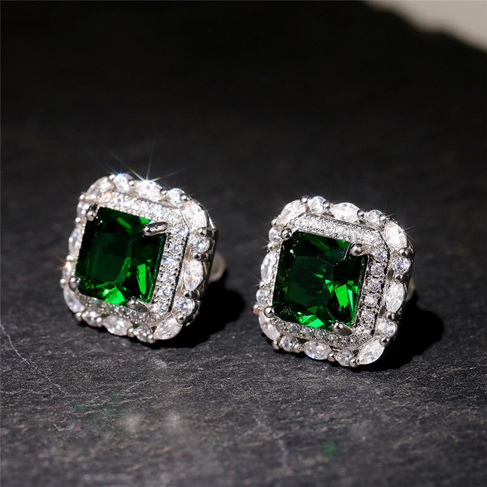 Emerald Square Earrings Vintage Ear Jewelry