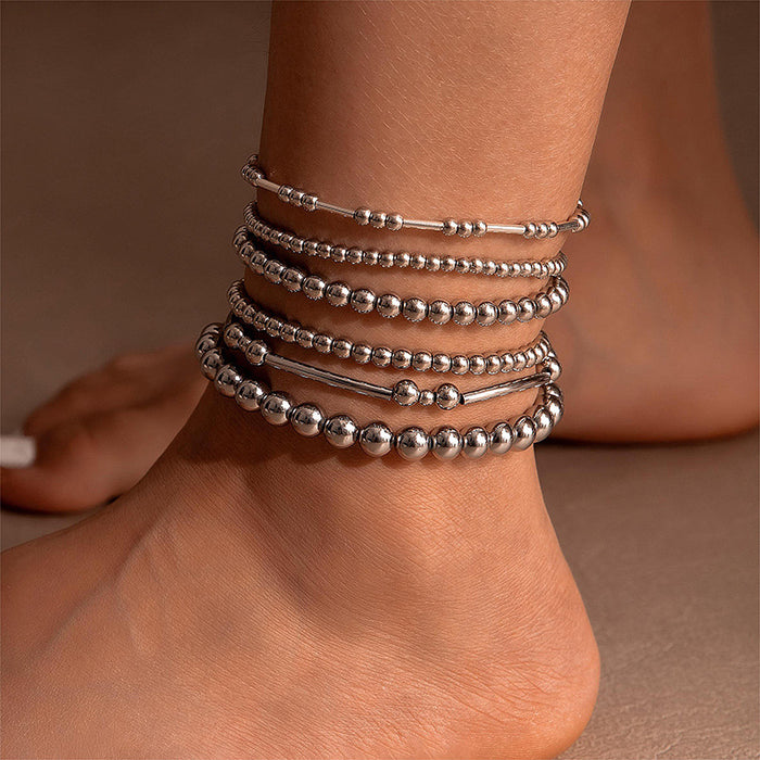 Bohemian Love Heart Anklet Set – Multi-Layer Design with Rhinestones