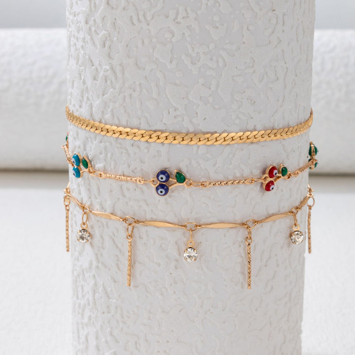 Bohemian Style Heart Anklet Set – Multi-Layered with Rhinestones