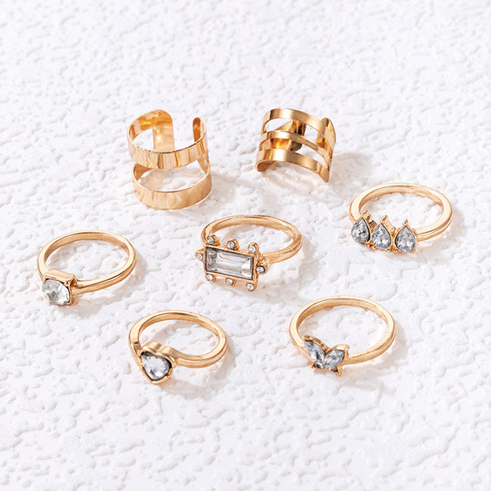 Korean style heart diamond ring set, geometric irregular square butterfly seven-piece set