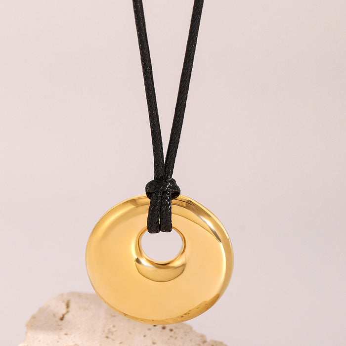 Round hollow glossy pendant necklace, stainless steel simple and versatile design