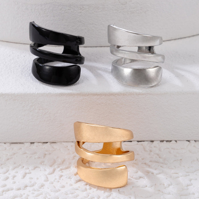 Spiral open three-color ring three-piece geometric hollow combination