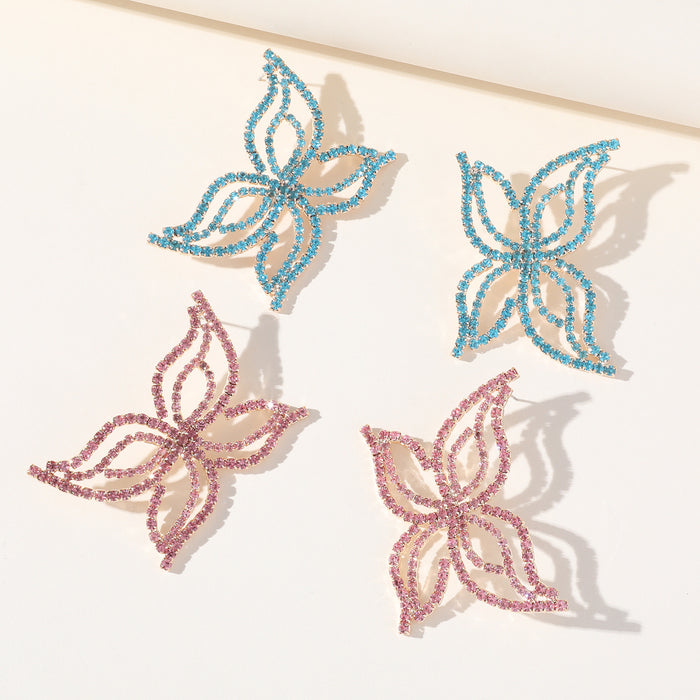 Exaggerated Butterfly Rhinestone Earrings - Sparkling Dangles for Evening Wear