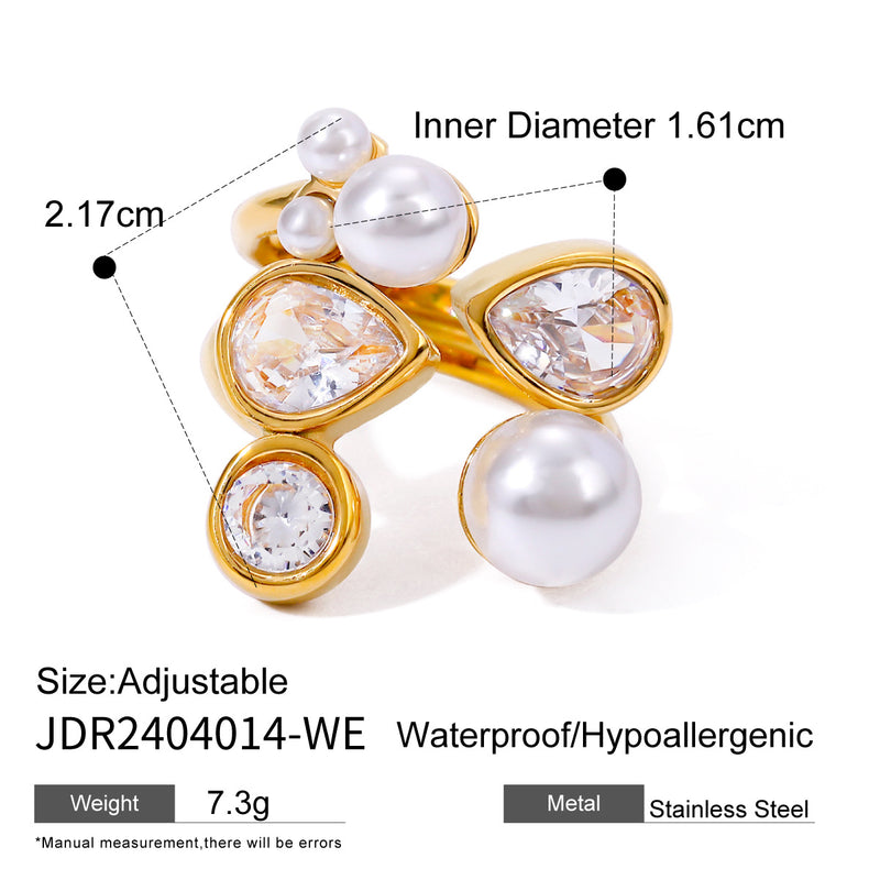 Stainless steel pearl exaggerated ring