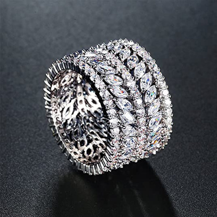 Flower leaf full diamond ring super shiny luxury jewelry