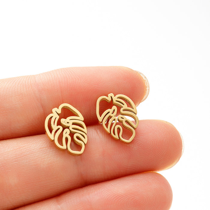 Bohemian Tree Leaf Stainless Steel Stud Earrings - Nature-Inspired Jewelry for a Vintage Look - wallojewerly 