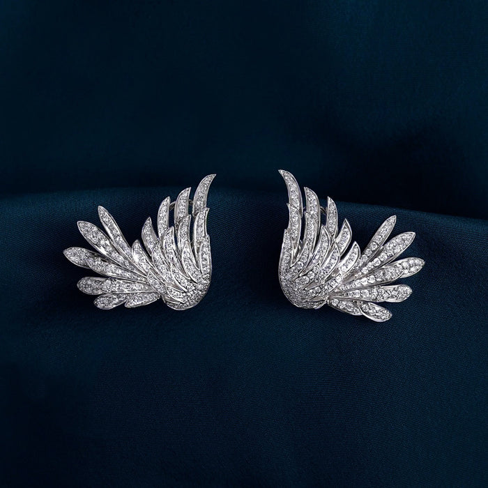 Vintage Angel Wing Feather Diamond Zircon Earrings