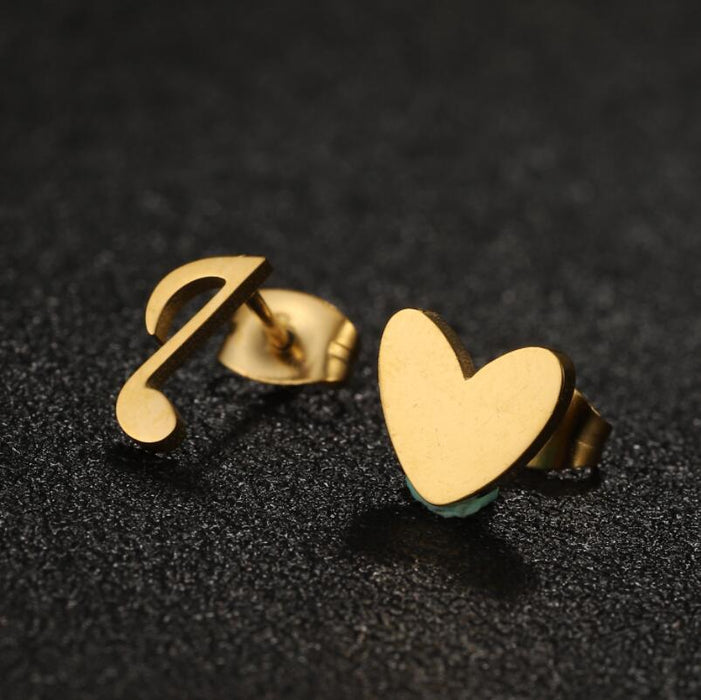 Asymmetric Music Note Stainless Steel Stud Earrings - 18K Gold Plated Mini Jewelry