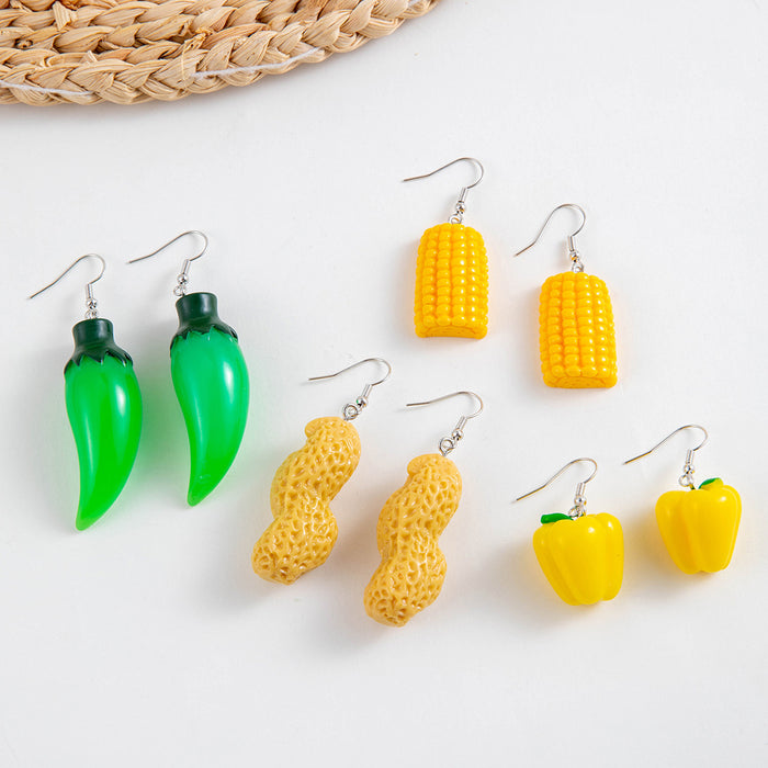 Pendientes de resina con forma de cacahuete, pimienta y maíz, pendientes dulces de frutas y verduras simuladas