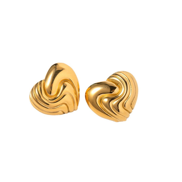 18K Gold Plated Stainless Steel Textured Heart Earrings - Unique Fashion Jewelry