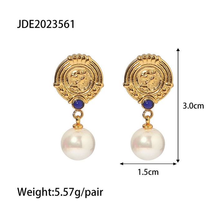 European Stainless Steel Freshwater Pearl Earrings - Large Pearl Lapis Lazuli Pendant Jewelry for Women