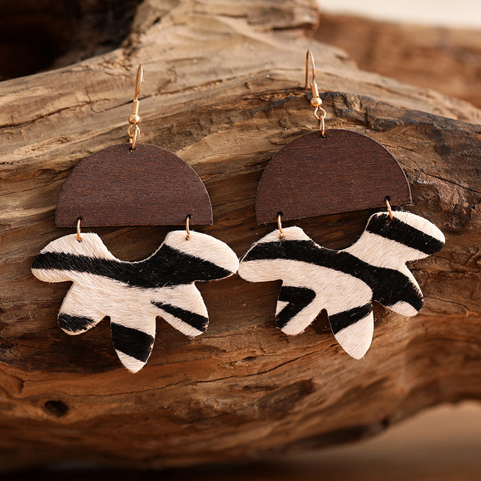 Wooden Leaf Leopard Earrings