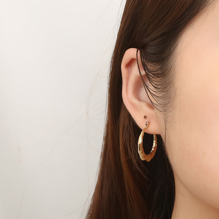 Pendientes de acero inoxidable semicirculares con patrón de cuadrícula bañados en oro de 18 quilates para mujer, pendientes vintage