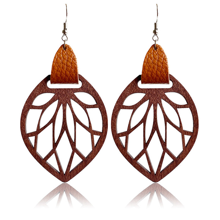 Wooden hollow leaf earrings