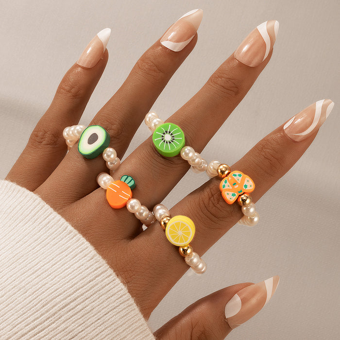 Crystal Imitation Pearl Flower Fruit Candy Color Stretch Ring