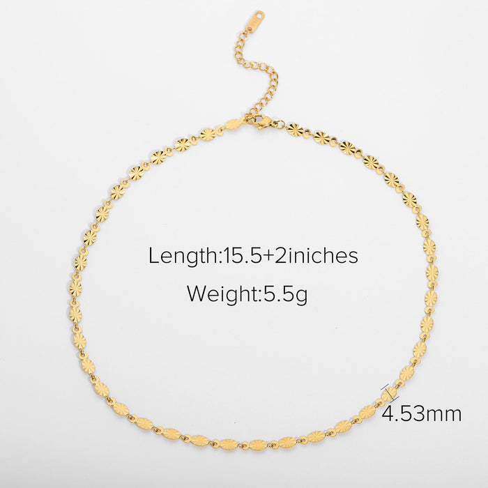 18K Gold-Plated Stainless Steel Oval Petal Chain Necklace - Women's Classic Fashion Jewelry