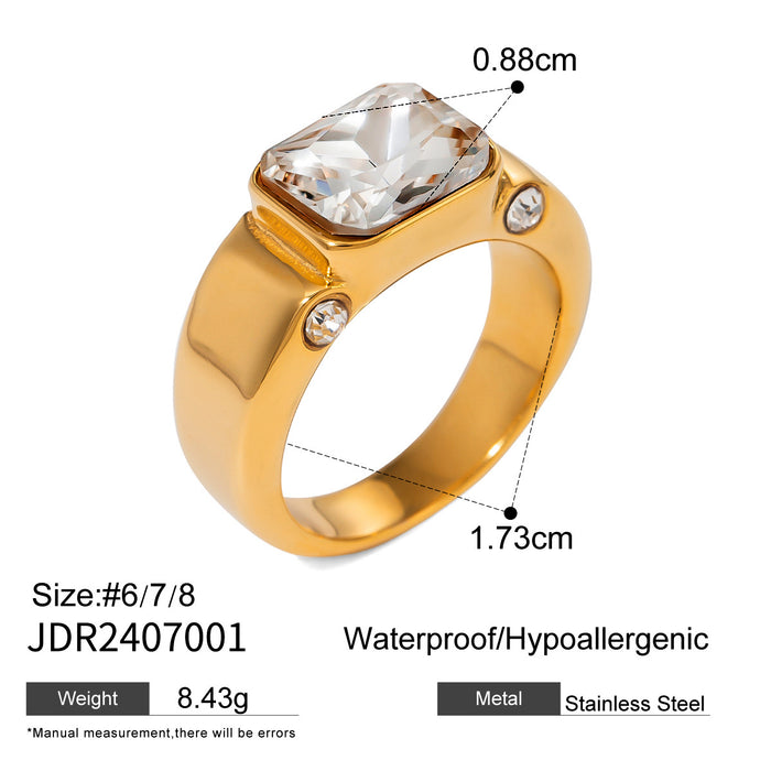 18k gold stainless steel rhinestone ring