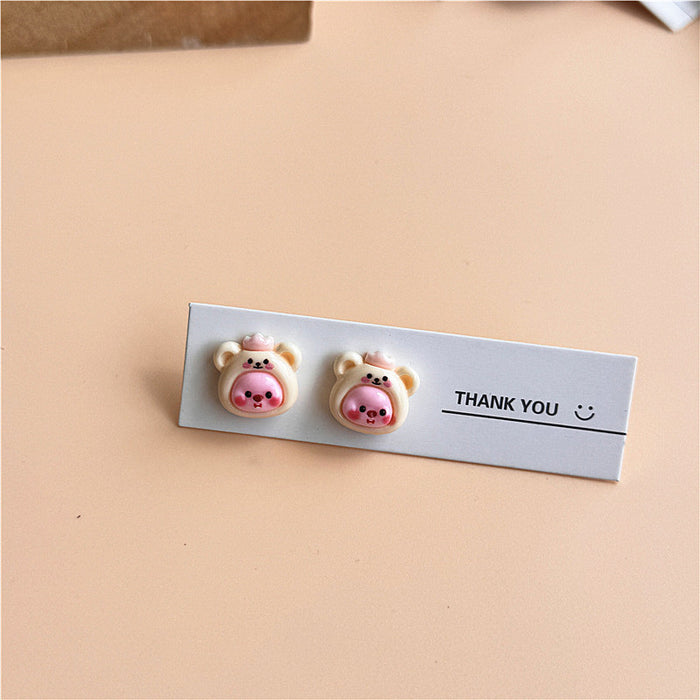 Japanese girly earrings | Transparent animal doll design earrings