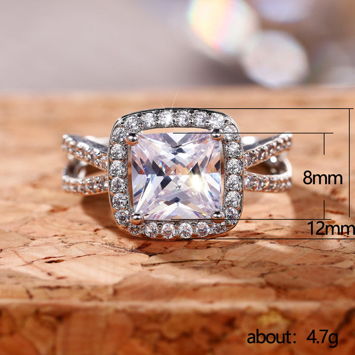 Women's ring with square diamond and zircon foreign trade jewelry accessories