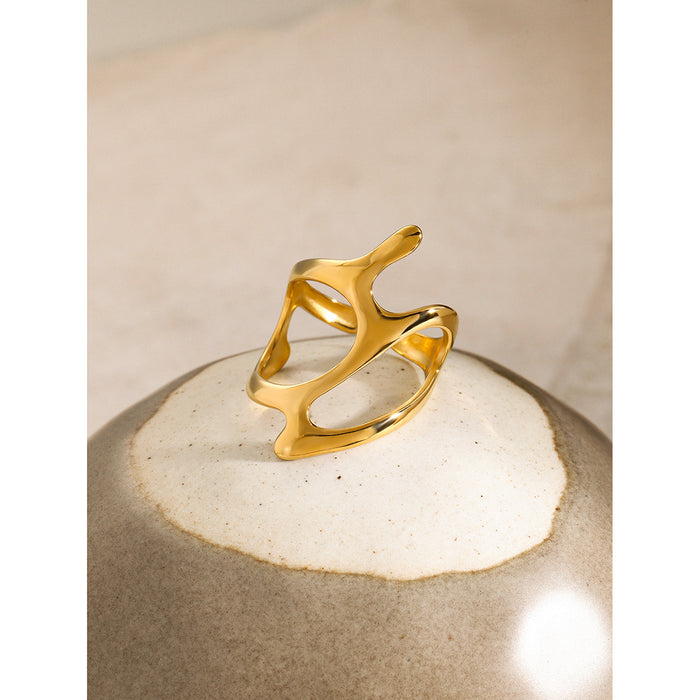 Textured 18K Gold Plated Stainless Steel Ring - High-End Fashion