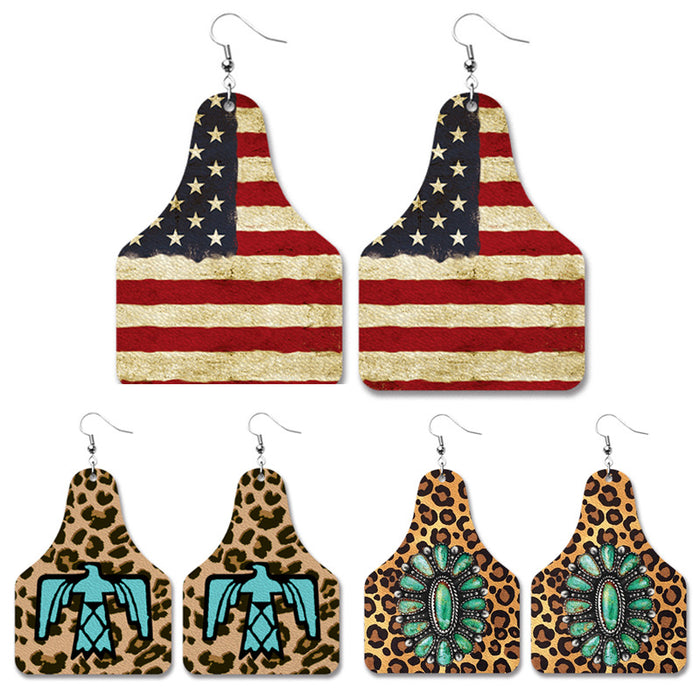 American Flag Thunderbird PU Leather Earrings with Geometric Design