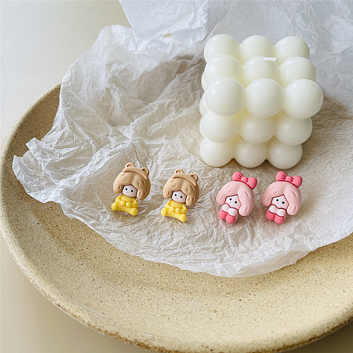 Cartoon character earrings Japanese style soft cute girl little girl ear clips