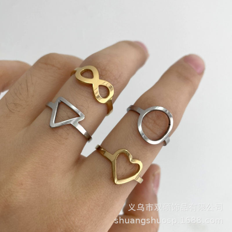 Fashionable and simple stainless steel geometric ring, star and moon open ring wholesale - wallojewerly 