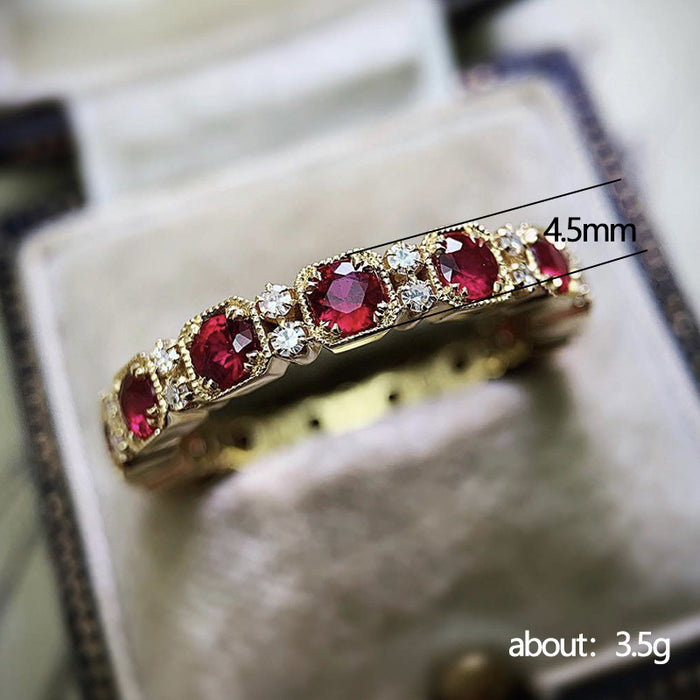 Gold-plated red zircon ring female vintage wedding ring