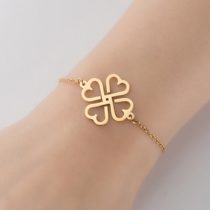 Lucky clover pendant bracelet, geometric hollow heart bracelet wholesale