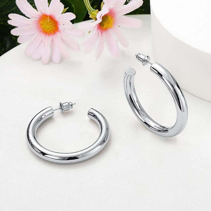 European and American style large hoop earrings light mature temperament metallic earrings