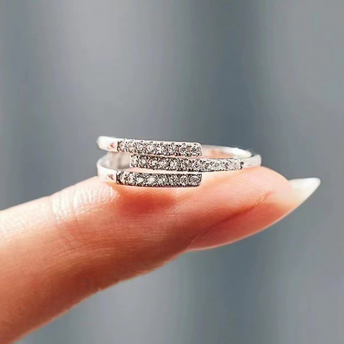 Anillo geométrico lineal con circonitas microincrustadas para mujer, anillo ajustable