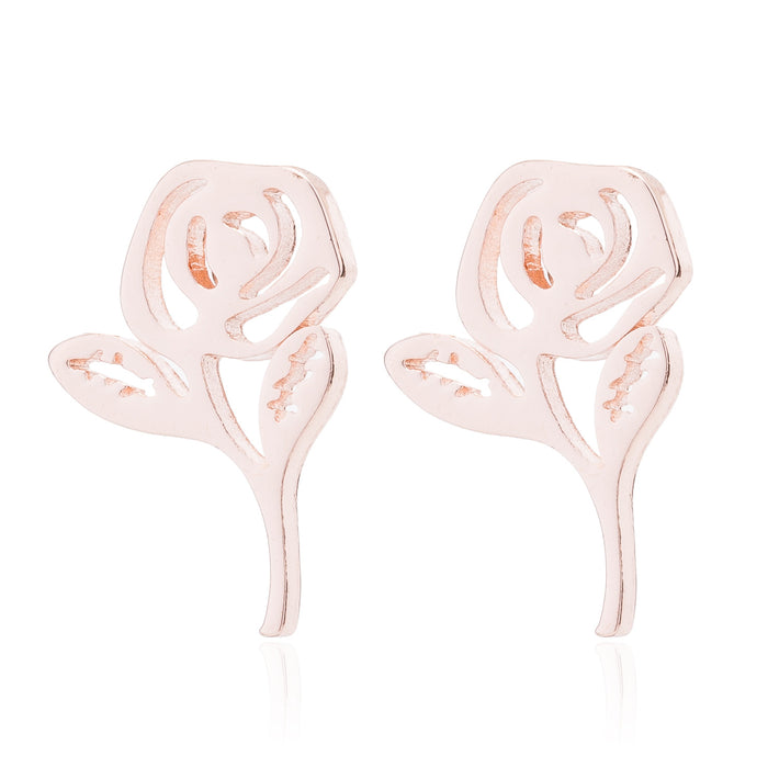 Rose Flower Stainless Steel Stud Earrings - Elegant Floral Jewelry for Women