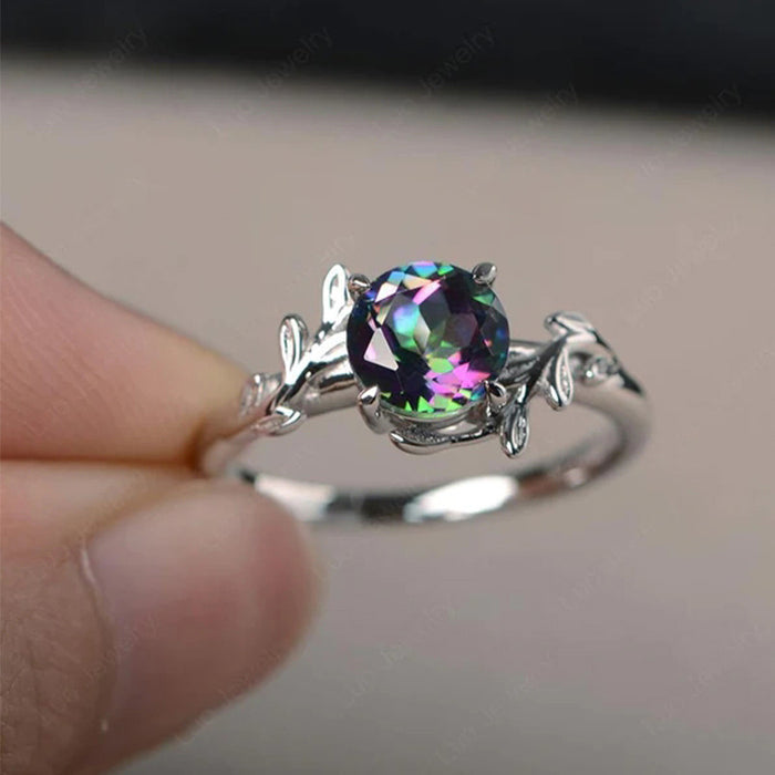 Anillo de flor de circonita de colores, anillo femenino de platino con hojas de estilo japonés