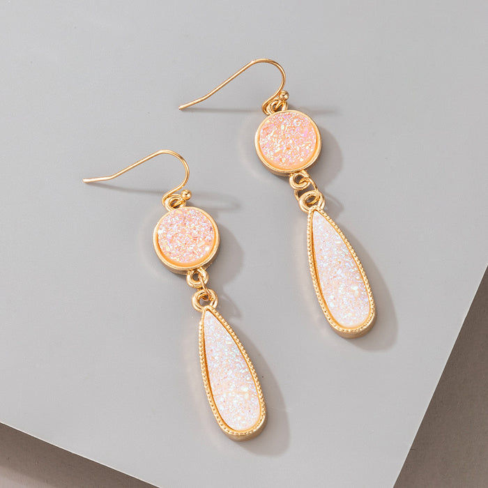 Pink sequin ear hook geometric alloy water drop earrings