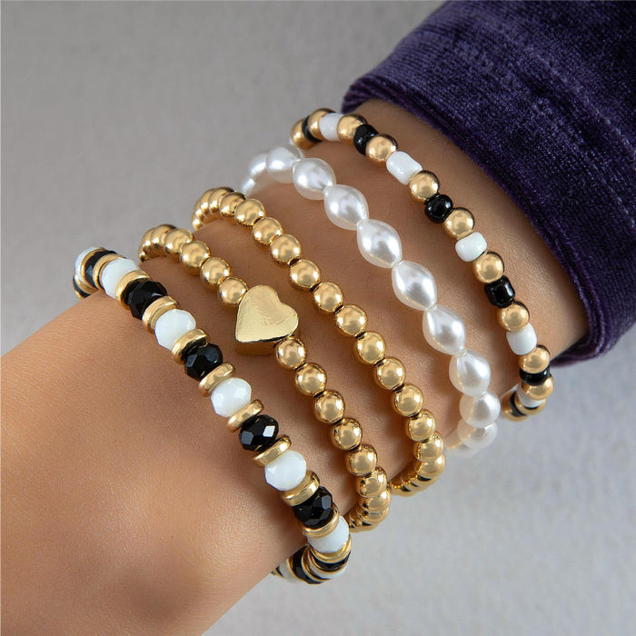 Bohemian Black Heart and Geometric Chain Bracelet Set – Ins-Style Women’s Jewelry