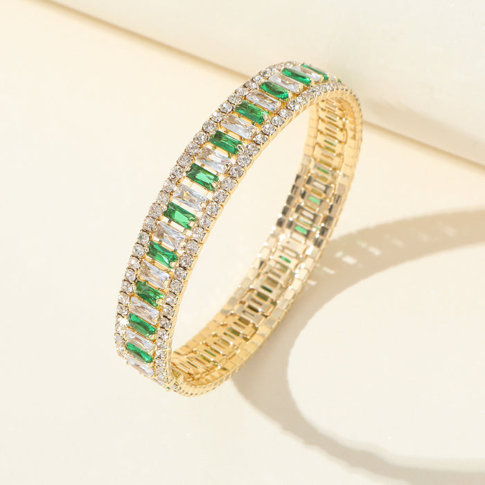 Emerald Green Geometric Zircon Bracelet - Open Cuff with a Luxurious and Elegant Style