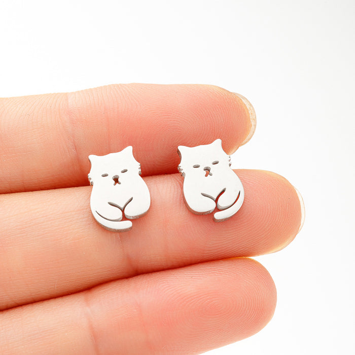 Pet cat earrings, fashionable French niche temperament simple cute mini earrings stainless steel wholesale