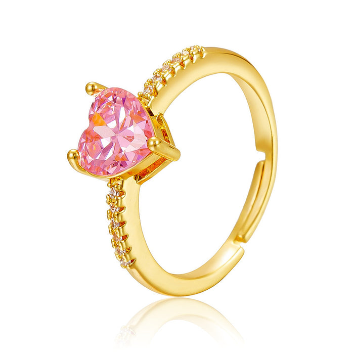 Wholesale pink heart-shaped zircon open rings