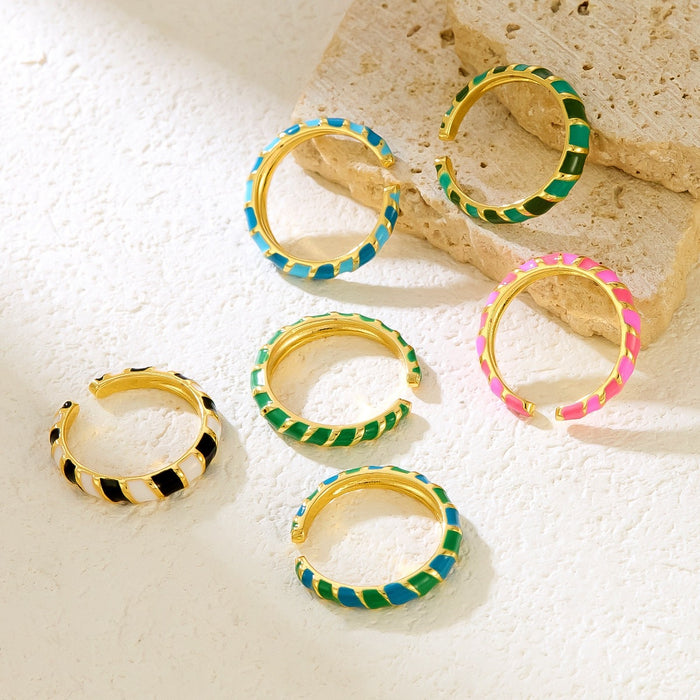 Wholesale copper droplet spliced colored striped open ring